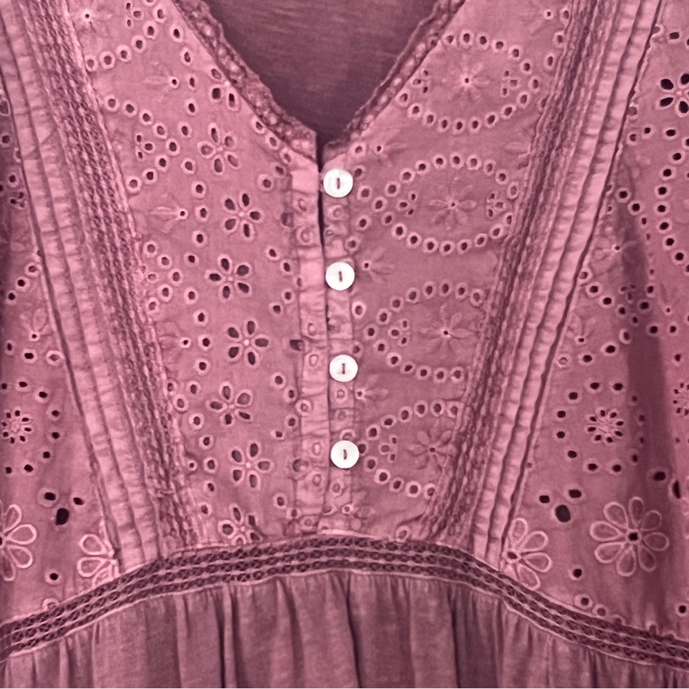 Lucky Brand Dusty Rose Eyelet Peasant Top  Medium - Picture 6 of 9